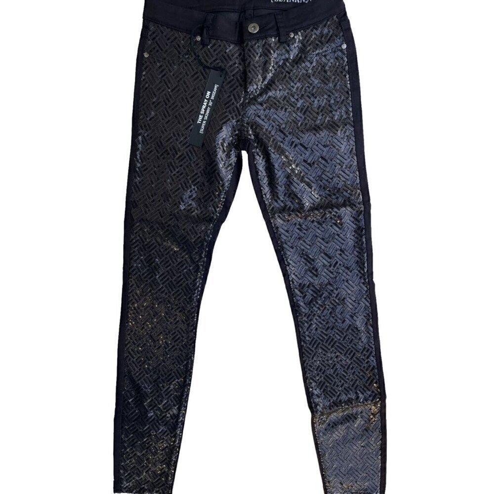 BLANK NYC Spray On Black Sequin Pants Jeggings Size 25 $88